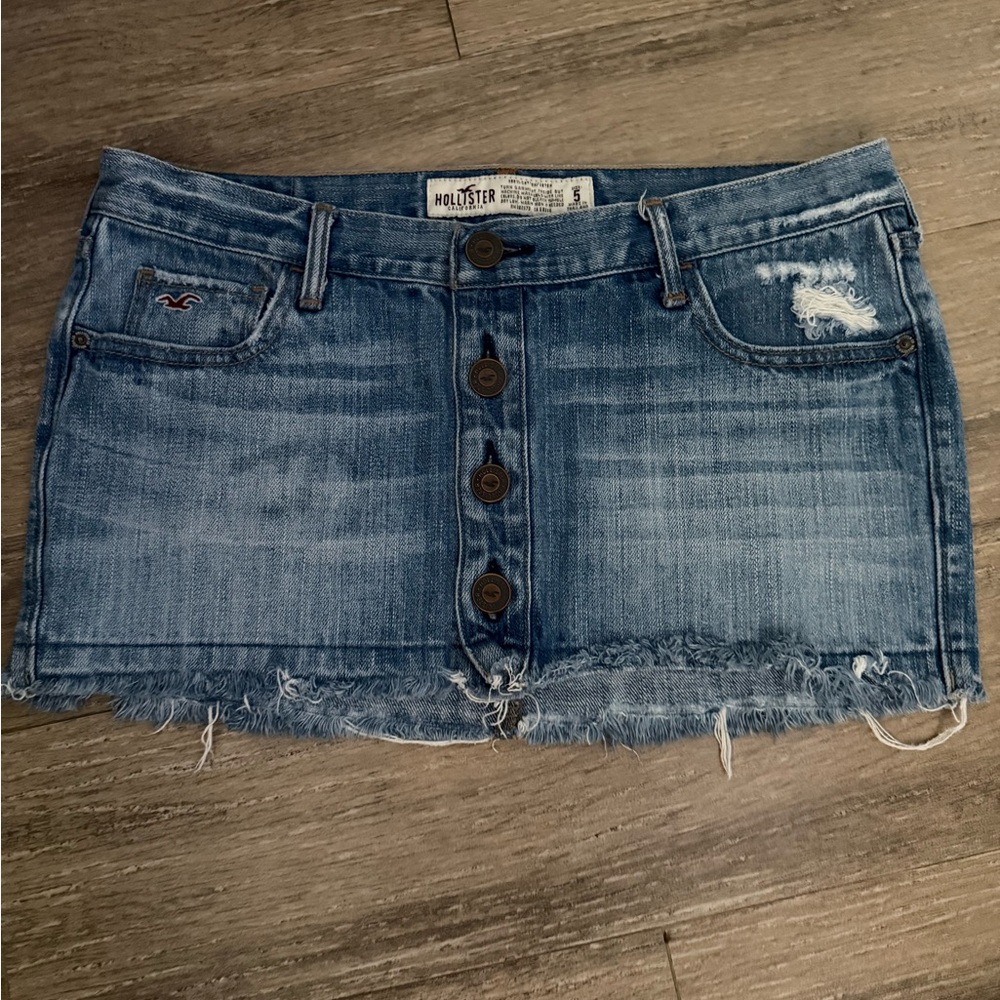 Hollister Distressed Blue Button-Up Vintage Mini Skirt